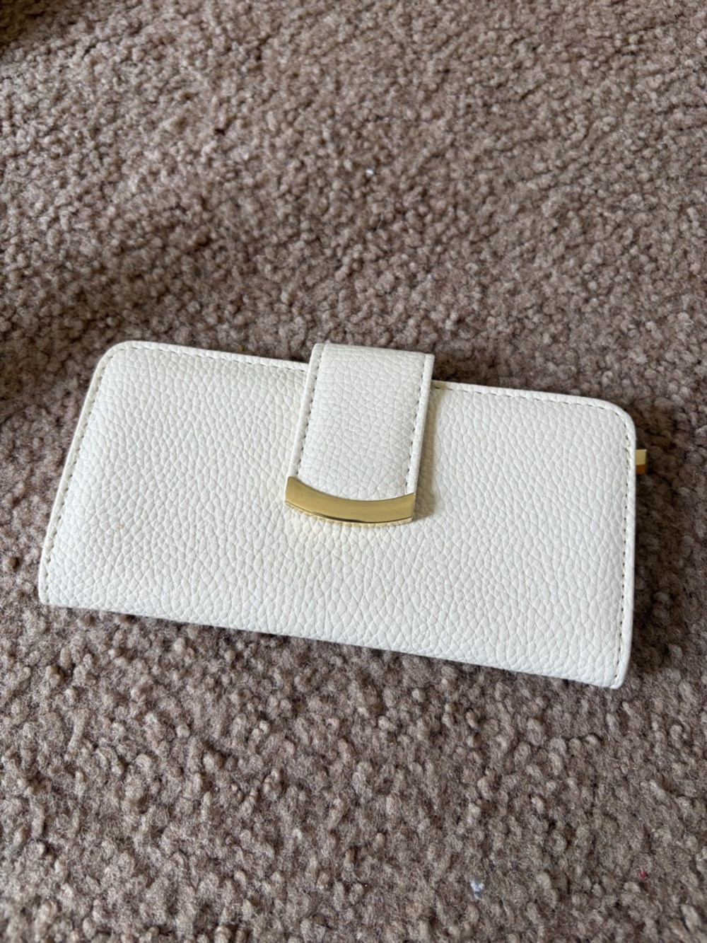 White Pebbled Leather Wallet with Gold Accent